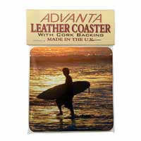 Sunset Surf Single Leather Photo Coaster