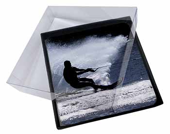 4x Water Skiing Sport Picture Table Coasters Set in Gift Box