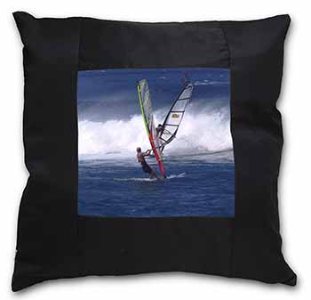 Wind Surfers Surfing Black Satin Feel Scatter Cushion