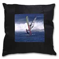 Wind Surfers Surfing Black Satin Feel Scatter Cushion