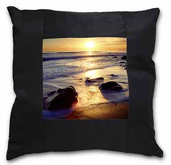 Secluded Sunset Beach Black Border Satin Feel Cushion Cover With Pillow Insert