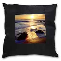 Secluded Sunset Beach Black Border Satin Feel Cushion Cover With Pillow Insert