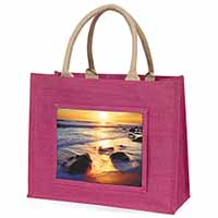 Secluded Sunset Beach Large Pink Shopping Bag Christmas Present Idea