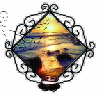Secluded Sunset Beach Wrought Iron T-light Candle Holder Gift