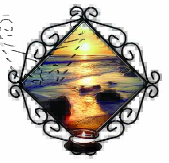Secluded Sunset Beach Wrought Iron T-light Candle Holder Gift
