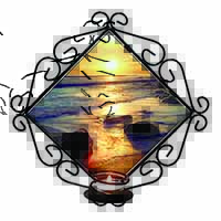 Secluded Sunset Beach Wrought Iron T-light Candle Holder Gift