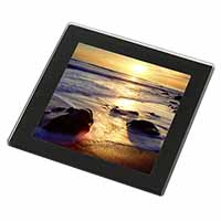 Secluded Sunset Beach Black Rim Glass Coaster Animal Breed Gift