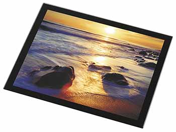 Secluded Sunset Beach Black Rim Glass Placemat Animal Table Gift