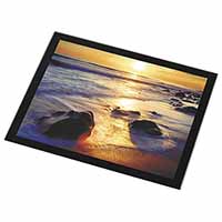 Secluded Sunset Beach Black Rim Glass Placemat Animal Table Gift