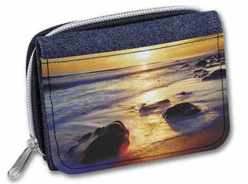Secluded Sunset Beach Girls/Ladies Denim Purse Wallet Christmas Gift Idea