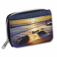 Secluded Sunset Beach Girls/Ladies Denim Purse Wallet Christmas Gift Idea