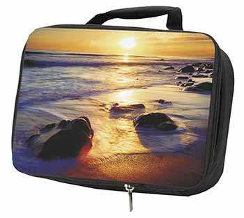 Secluded Sunset Beach Black Insulated School Lunch Box Bag