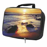 Secluded Sunset Beach Black Insulated School Lunch Box Bag