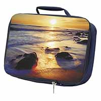 Secluded Sunset Beach Navy Insulated School Lunch Box Bag
