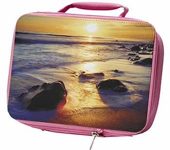 Secluded Sunset Beach Insulated Pink School Lunch Box Bag