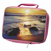 Secluded Sunset Beach Insulated Pink School Lunch Box Bag