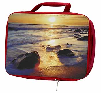 Secluded Sunset Beach Insulated Red School Lunch Box/Picnic Bag