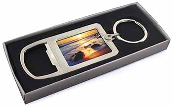 Secluded Sunset Beach Chrome Metal Bottle Opener Keyring in Box Gift Idea