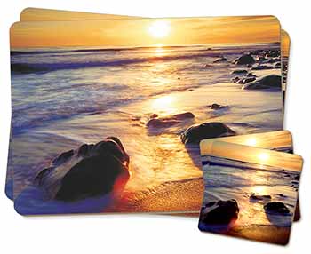 Secluded Sunset Beach Twin 2x Placemats+2x Coasters Set in Gift Box