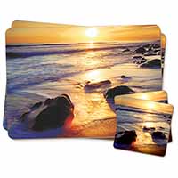 Secluded Sunset Beach Twin 2x Placemats+2x Coasters Set in Gift Box