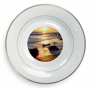 Secluded Sunset Beach Gold Rim Plate in Gift Box Christmas Present