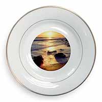 Secluded Sunset Beach Gold Rim Plate in Gift Box Christmas Present