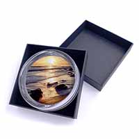 Secluded Sunset Beach Glass Paperweight in Gift Box Christmas Present