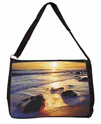 Secluded Sunset Beach Large Black Laptop Shoulder Bag School/College