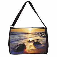 Secluded Sunset Beach Large Black Laptop Shoulder Bag School/College