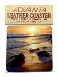Secluded Sunset Beach Single Leather Photo Coaster Animal Breed Gift