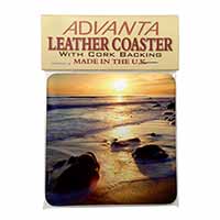 Secluded Sunset Beach Single Leather Photo Coaster Animal Breed Gift