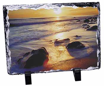 Secluded Sunset Beach Photo Slate Christmas Gift Ornament