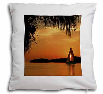 Sunset Sailing Yacht Soft White Velvet Feel Scatter Cushion