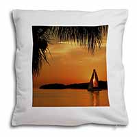 Sunset Sailing Yacht Soft White Velvet Feel Scatter Cushion