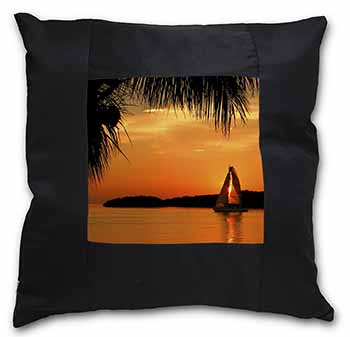 Sunset Sailing Yacht Black Satin Feel Scatter Cushion