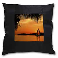 Sunset Sailing Yacht Black Satin Feel Scatter Cushion