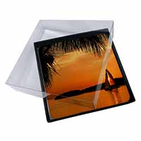 4x Sunset Sailing Yacht Picture Table Coasters Set in Gift Box