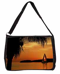 Sunset Sailing Yacht Large Black Laptop Shoulder Bag School/College