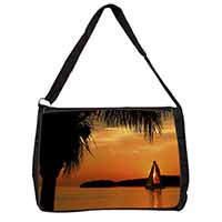 Sunset Sailing Yacht Large Black Laptop Shoulder Bag School/College