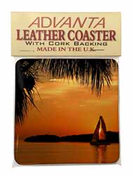 Sunset Sailing Yacht Single Leather Photo Coaster