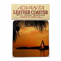 Sunset Sailing Yacht Single Leather Photo Coaster