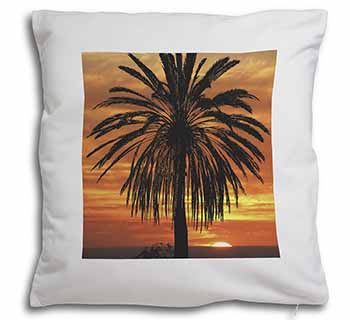 Tropical Palm Sunset Soft White Velvet Feel Scatter Cushion