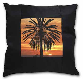 Tropical Palm Sunset Black Satin Feel Scatter Cushion