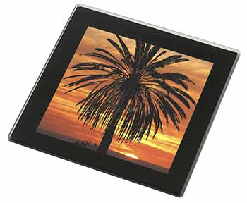 Tropical Palm Sunset Black Rim High Quality Glass Coaster
