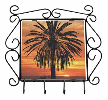 Tropical Palm Sunset Wrought Iron Key Holder Hooks