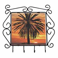 Tropical Palm Sunset Wrought Iron Key Holder Hooks