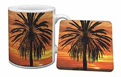 Tropical Palm Sunset Mug and Coaster Set