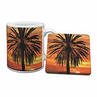 Tropical Palm Sunset Mug and Coaster Set