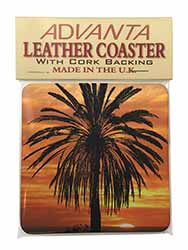Tropical Palm Sunset Single Leather Photo Coaster