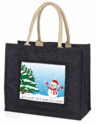 Snow Man Large Black Jute Shopping Bag